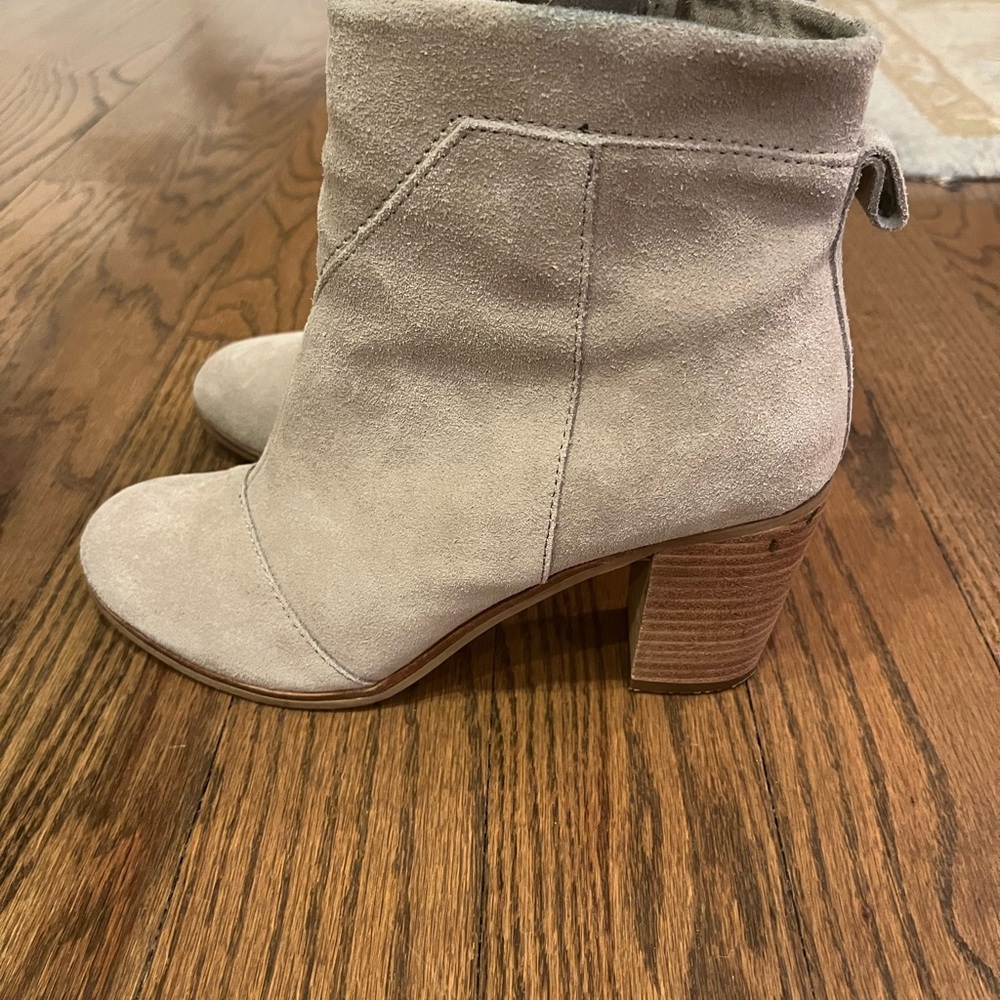 Toms Taupe Suede Booties Side Zip - Picture 3 of 8